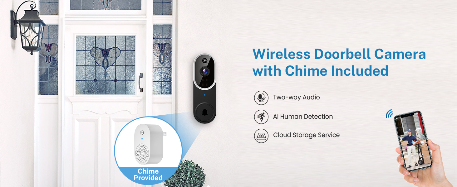 Wireless Doorbell Camera with Chime Included