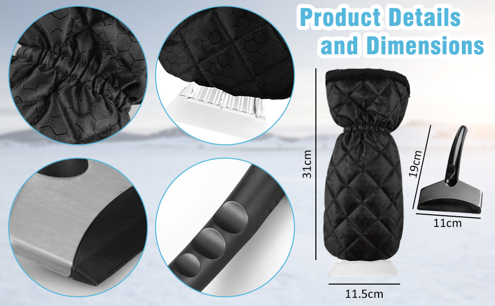 VAKKI Ice Scraper for Car, 2 PCS Snow Removal for Car Windscreen with Glove, Waterproof