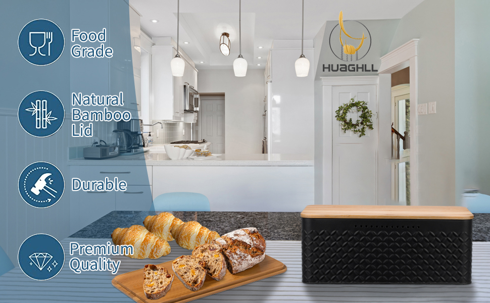 HUAGHLL Bread Box for Kitchen Countertop Black Bread