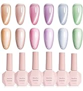 MelodySusie Macaron Cat Eye Set Cat Eye Gel Nail Polish Set 6 Pcs, 0.26 Fl Oz Glitter Holographic...