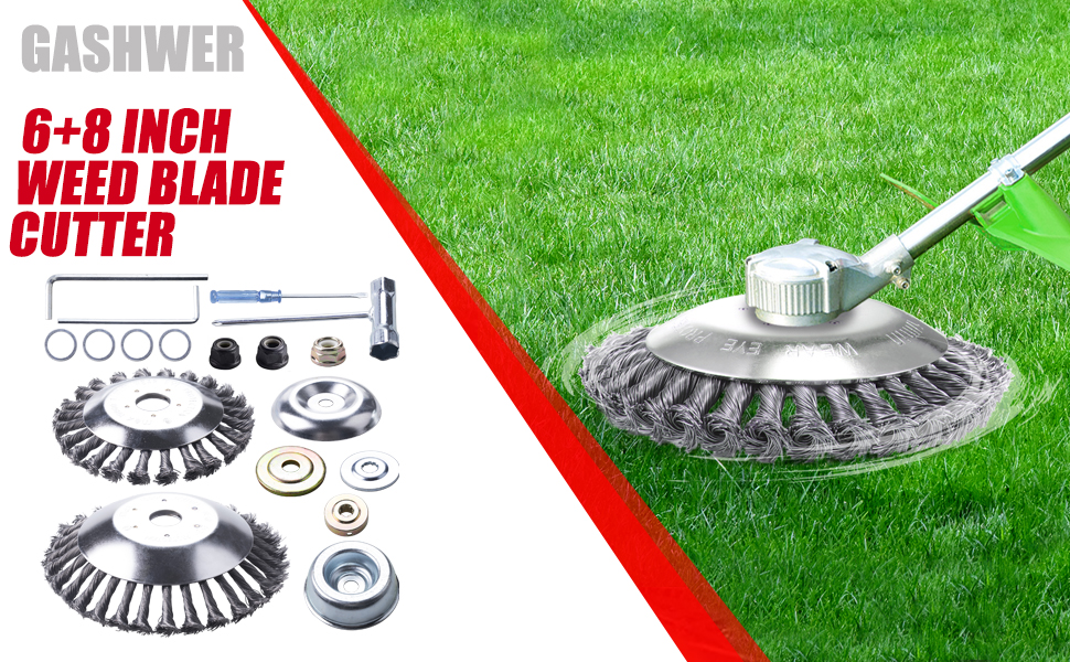 Gashwer 6+8 Inch Steel Wire Rotary Brush Cutter Trimmer