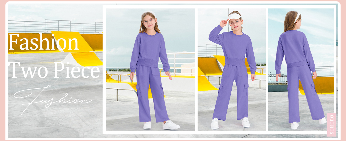 Kids 2 Piece Outfits Girls Crop Tops Hoodies Long Sleeve Fashion Sweatshirts and Wide Leg pants