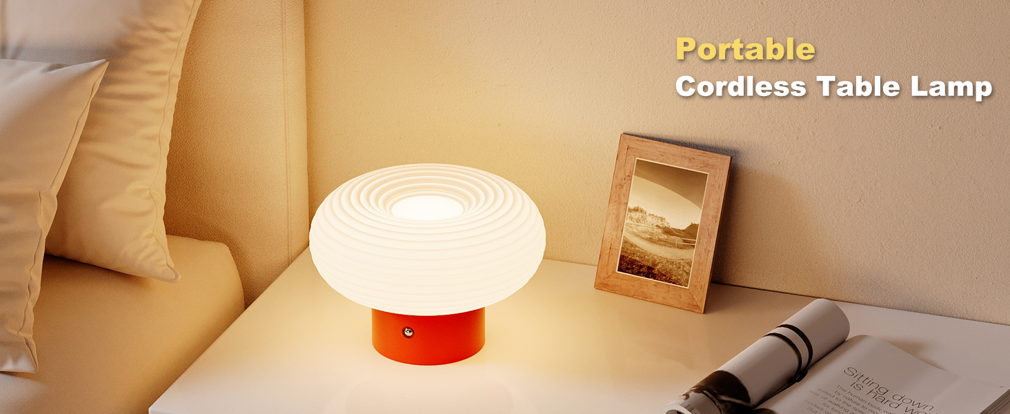 FANHAO Touch Bedside Table Lamp, Portable 4000mAh Cordless Rechargeable