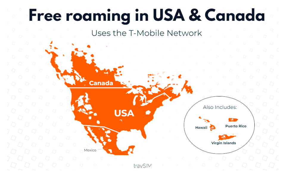 Carte SIM travSIM pour Le Mexique TMobile 5GB de données Mobiles Itinérance Gratuite aux