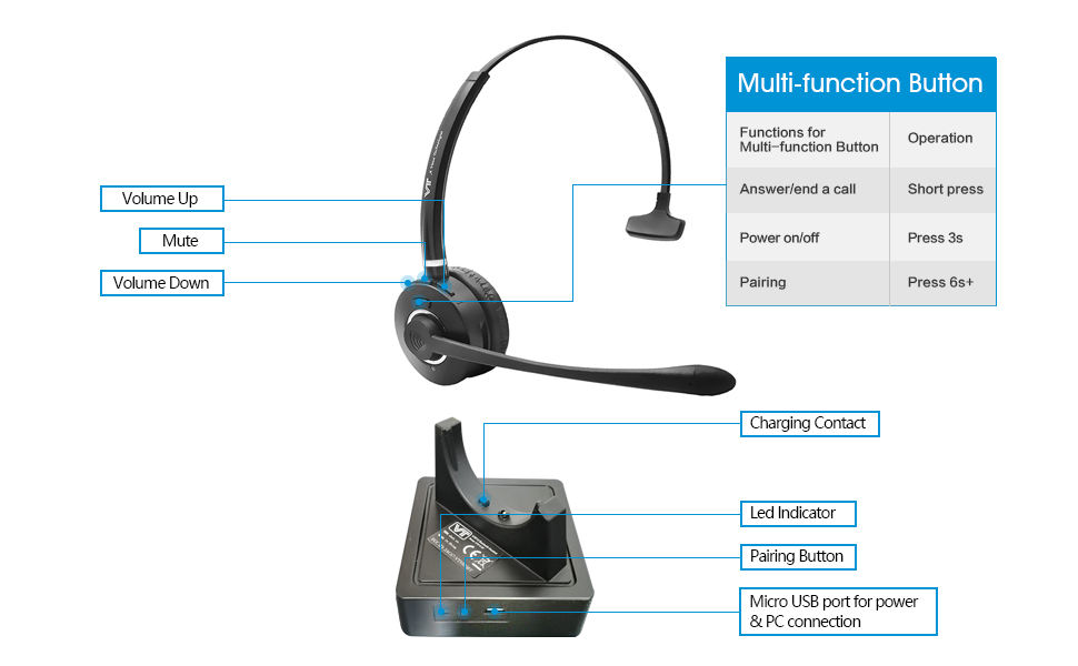 VT BluetoothHeadset Wireless headphone with NoiseCancelling