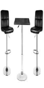 3-Piece Square Swivel Adjustable Bar Table with Two Bar Stools Black