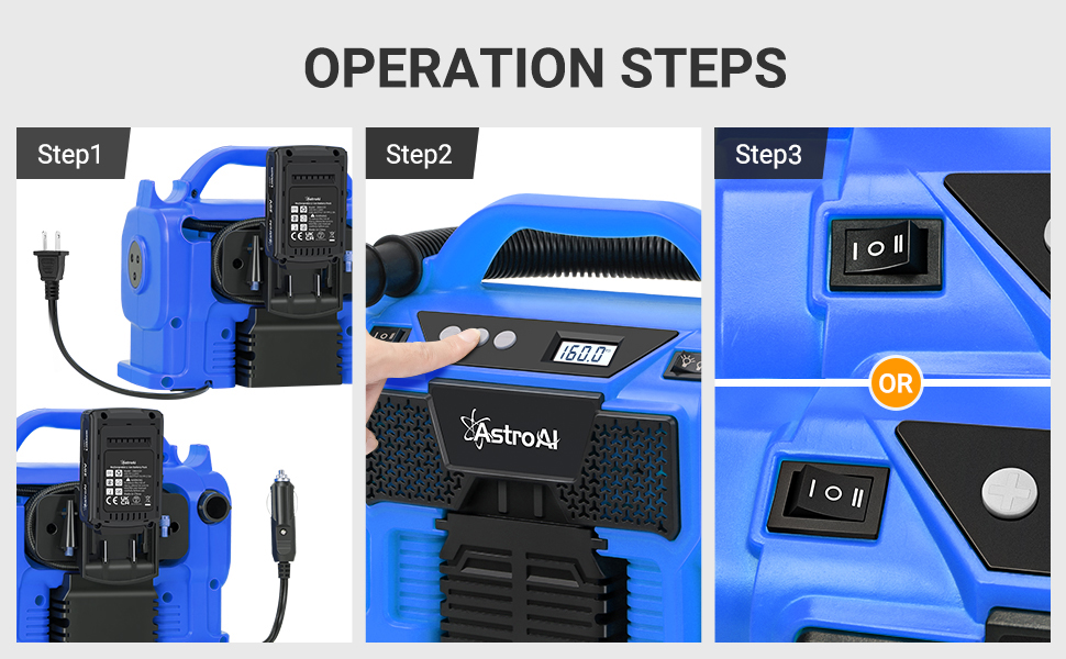 AstroAI 160 PSI Cordless Air Compressor Portable Tire Inflator Blue Car