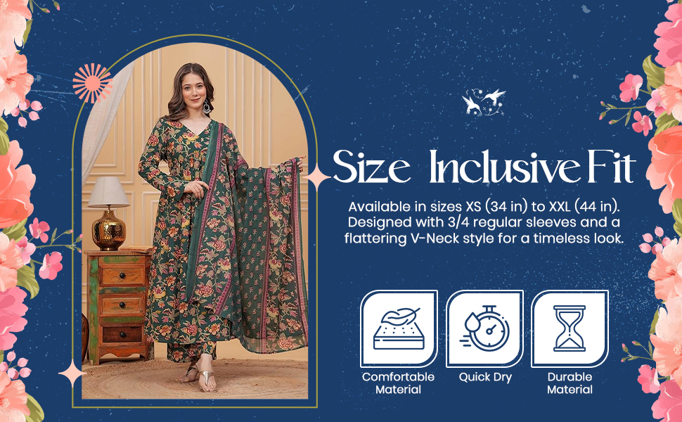 SPN-JGSP Women's Cotton Blend V-Neck Anarkali Printed Kurta