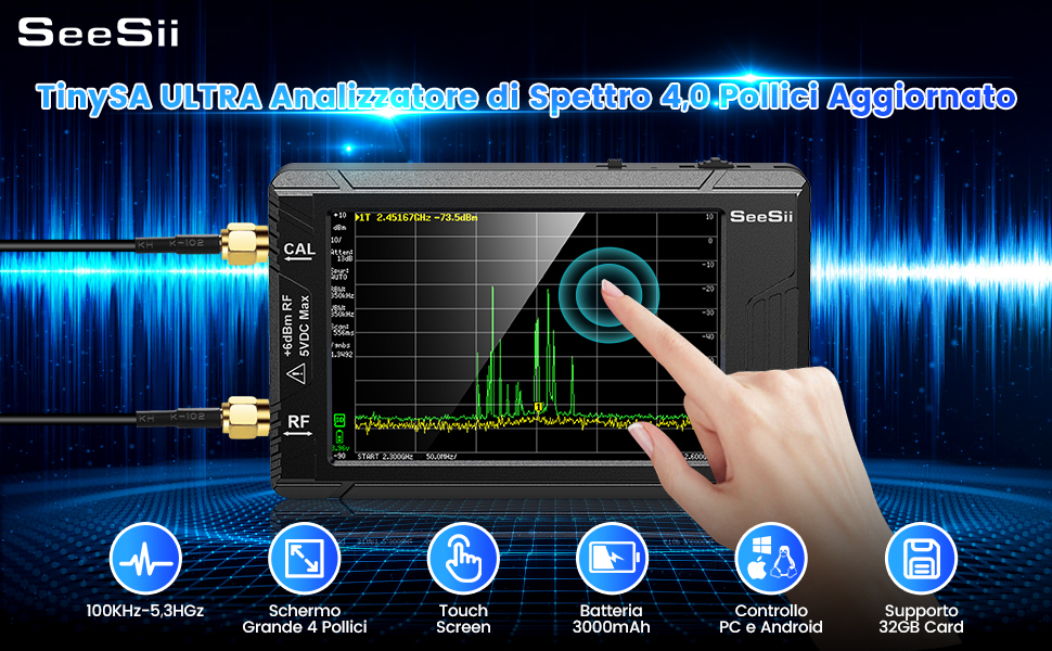 Seesii TinySA ULTRA Analizzatore di Spettro, Analizzatore di Frequenza Portatile 4,0'' 100kHz5