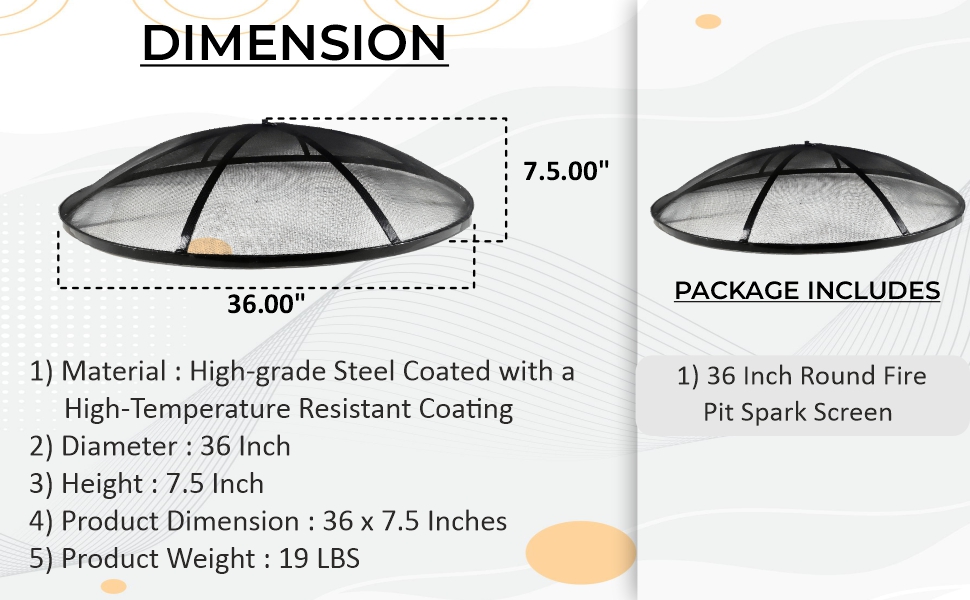 Febtech Fire Pit Spark Screen 36 Inch Round Lid, Heavy Duty