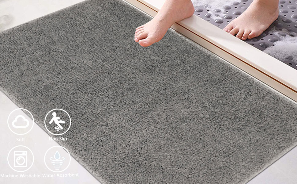 Famibay Non Slip Bath Mat 60 x 40cm Bathroom Mats Washable Grey Bath