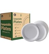 FSE 100% Compostable Round Paper Plates, 7 Inch, Heavy Duty Disposable Plates, Eco-Friendly Unble...