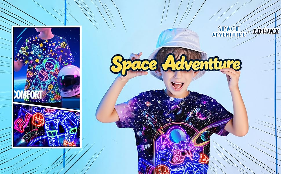 Ldvjkx Kids Neon Astronaut Shirt