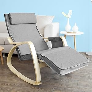 SoBuy Relax Chair Rocking Chair With Adjustable Footrest Side Bag, FST18-DG 14 FST18-DG