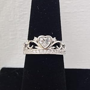 925 Sterling Silver Shiny Eternity Heart-Shaped Cubic Zirconia Crystal Diamond Promise Ring 