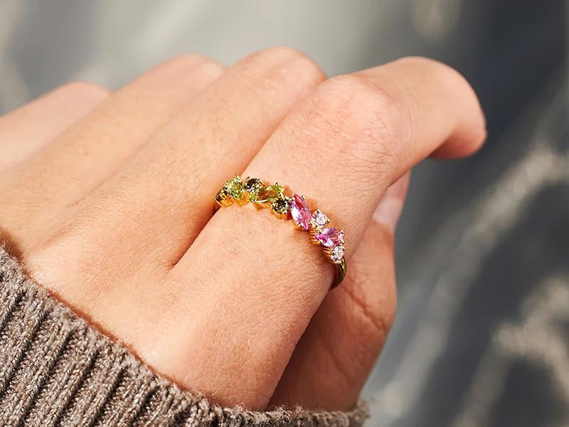 AIBELOPY Gold Birthstone Rings for Women Non Tarnish 925