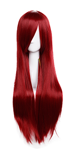 wine red wig long cosplay