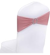 Peomeise 25pcs Dusty Pink Spandex Chair Sashes with Buckle Slider for Wedding, Party Decoration