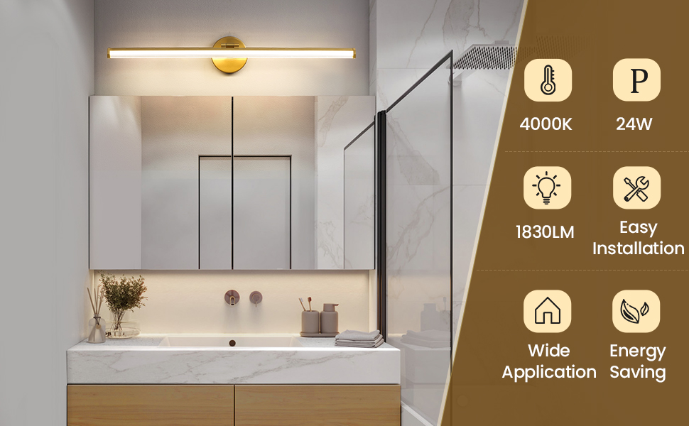 KAISITE Bathroom Lighting Fixture Over Mirror 30 Inch Gold Vanity