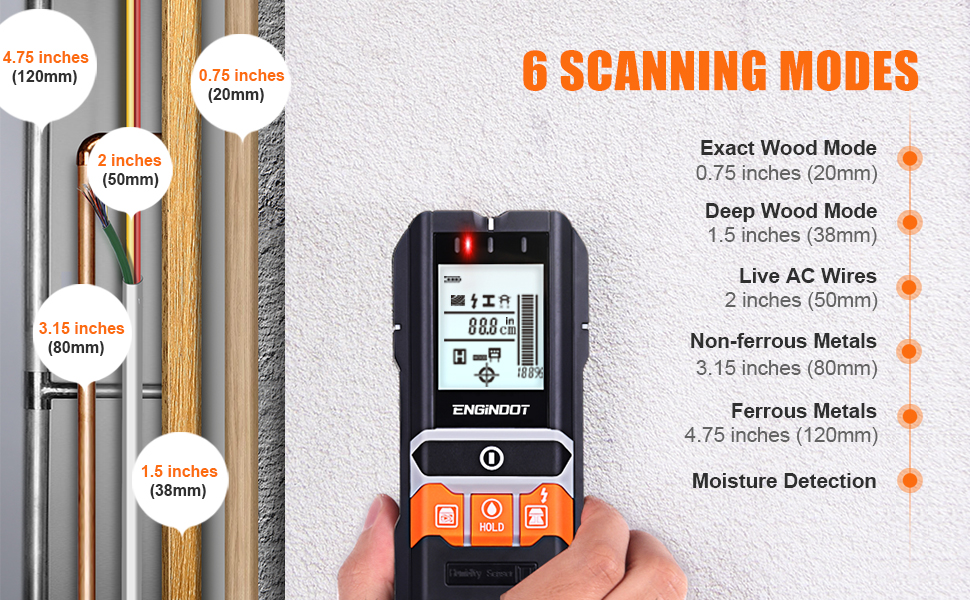 Détecteur Numérique De Construction 5 En 1, Scanner Mural ENGiNDOT, Détecteur De Métaux Pour Bois, Métal Et Lignes électriques, Détecteur De Montants à 6 Modes, Localisateur, Avec LCD - DMS05 11 1