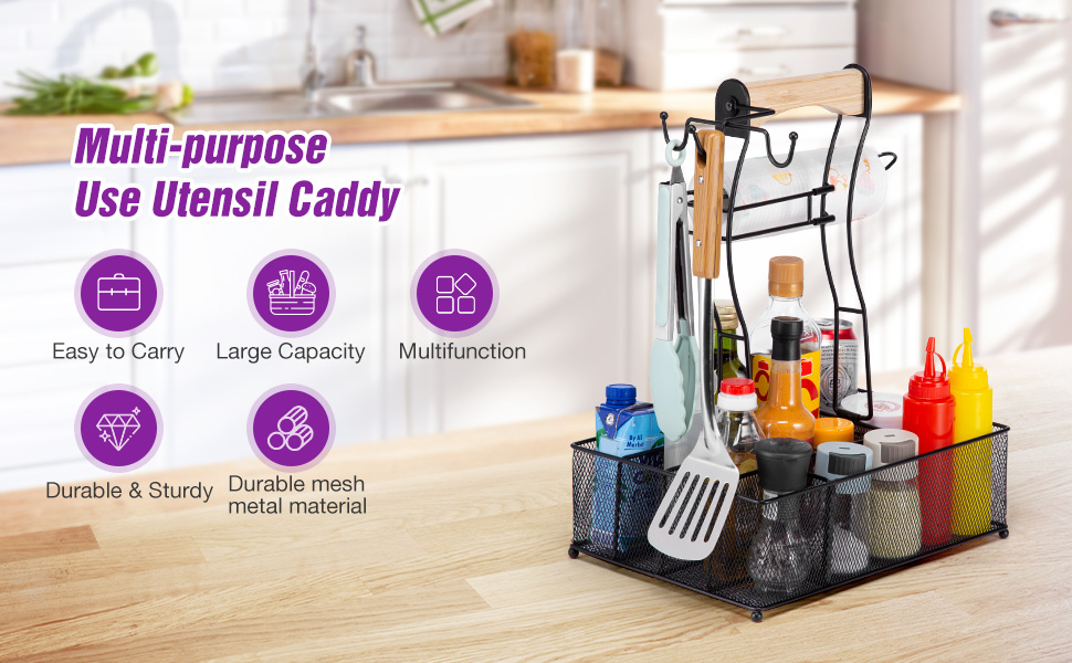 Adjustable Grill Utensil Caddy,Picnic Condiment Caddy