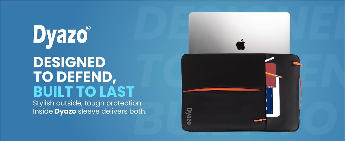 Dyazo Laptop Sleeve Bag 15.6 Inch | Protective Case Cover with Handle & Front Accessories Pocket | Sleeve Bag Compatible for MacBook, Lenovo, HP, Acer, ASUS, Dell & Other Notebooks (Black & Orange) 33 Laptop Sleeve Case