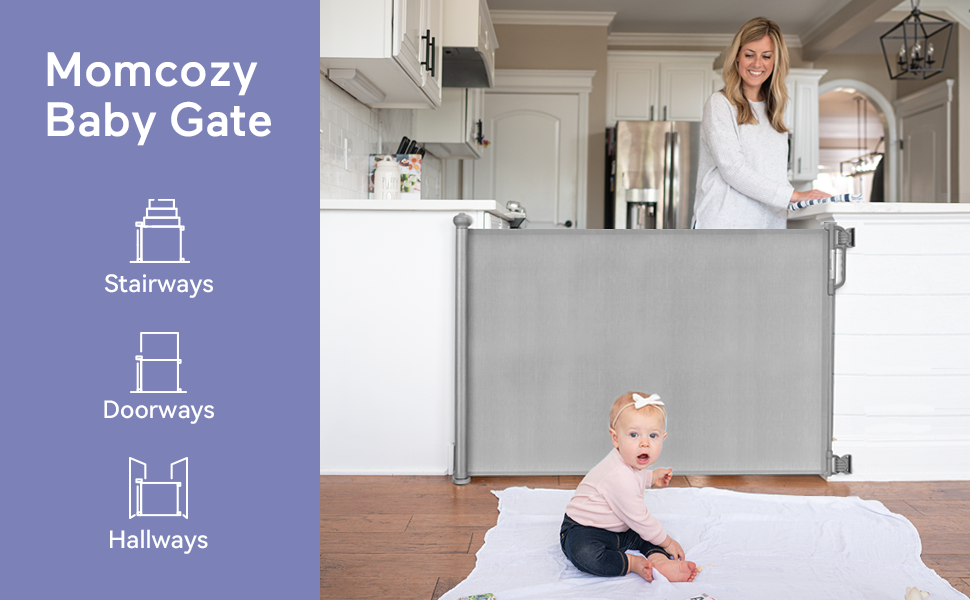 Momcozy Retractable Stair Gate for Baby, Extends up to 180cm Wide