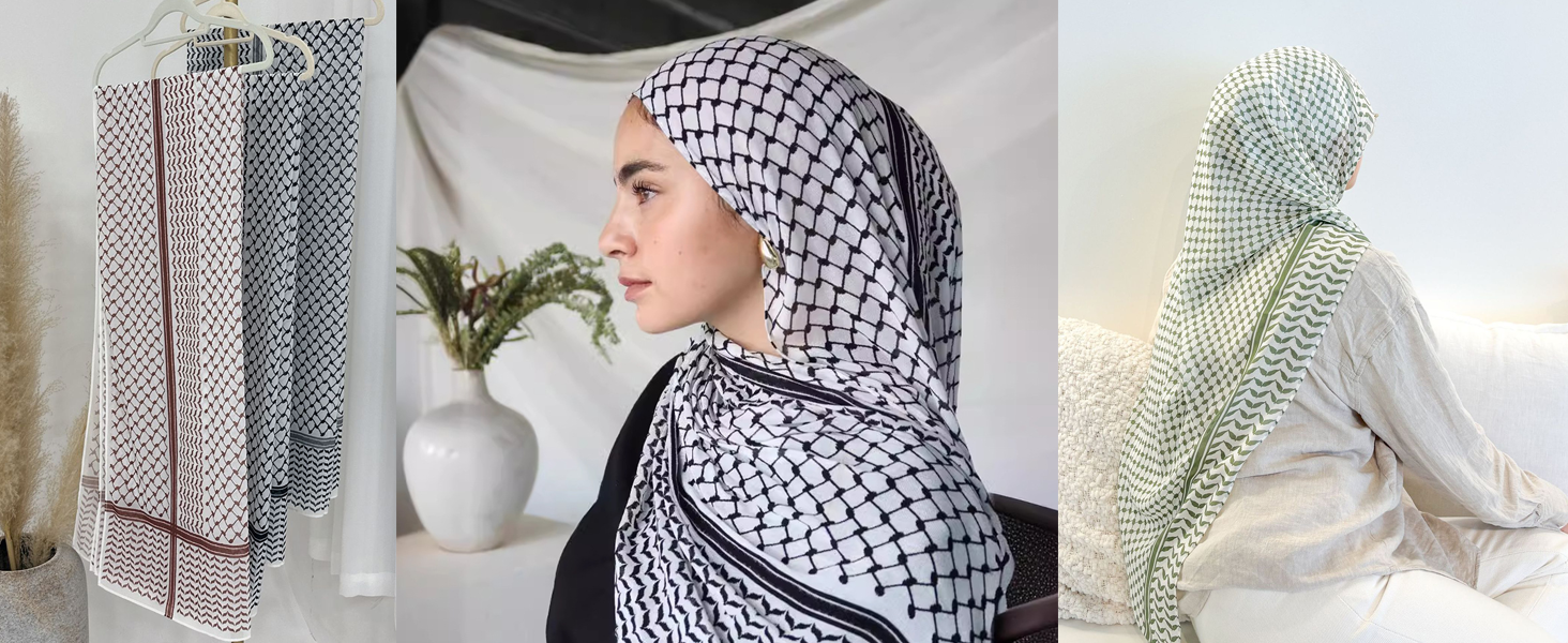 Keffiyeh Scarf Long Chiffon Printed Palestine Keffiyeh Scarf Hijab Muslim Women&#39;s Shawl