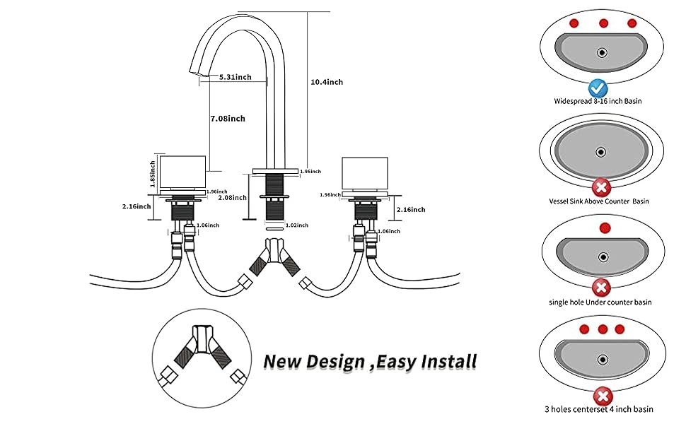 GGStudy Matte Black Widespread Bathroom Faucet 2 Handles 3 Holes 8 inch