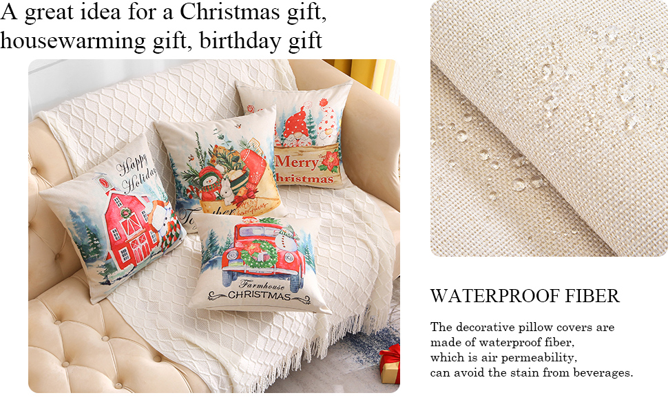 Bontalc Waterproof Christmas Pillow Covers 18x18,Christmas