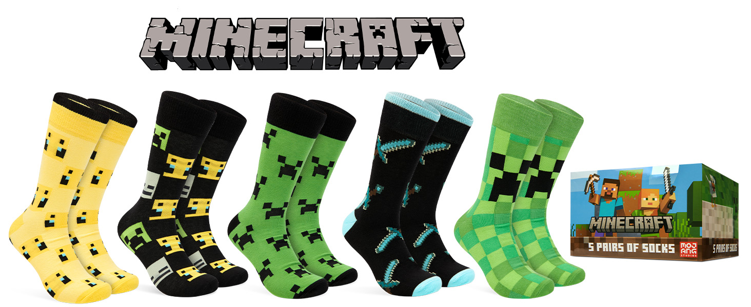 Minecraft Mens Socks Pack of 5 Calf Socks for Men Teenagers Soft