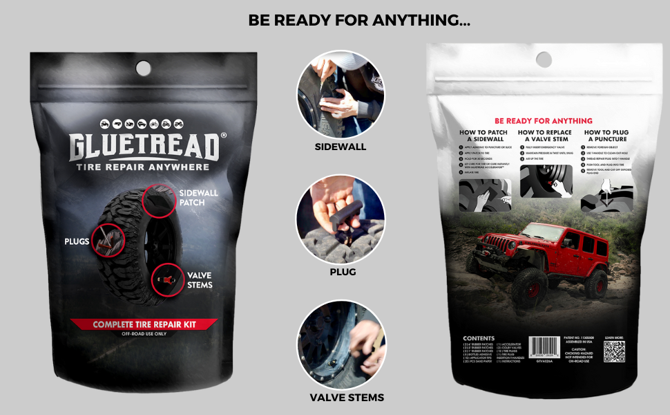 GlueTread Complete OffRoad Tire Repair Kit Repair Any