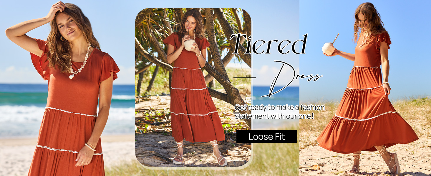Flowy Tiered Sundress with Pockets for Women