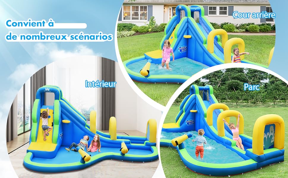 RELAX4LIFE Château Gonflable Pour Enfants Avec Toboggan, Piscine, Mur D’Escalade, Aire De Jeux Aquatique Avec Accessoires Et Divertissements Multiples Pour Enfants Plus De 3 Ans, Gonfleur Non Inclus 15 5