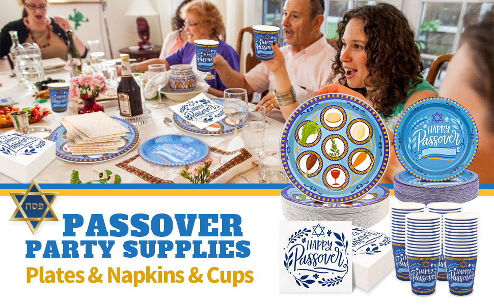 EPHYO 200 Count Passover Seder Plates and Napkins Cups Disposable Paper Plates Party