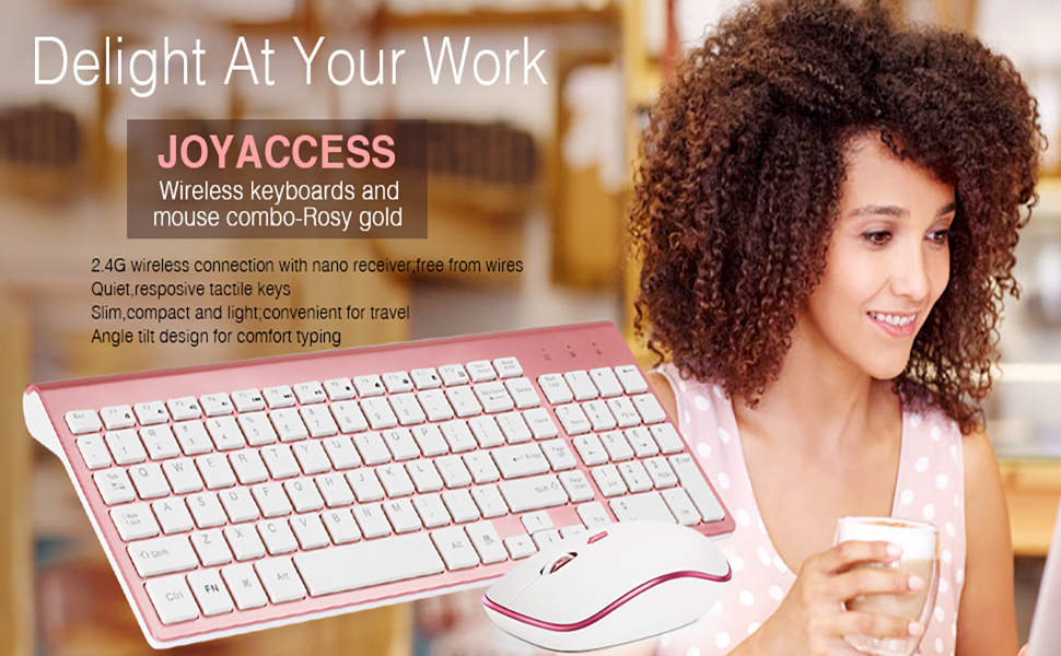 J JOYACCESS Wireless Keyboard and Mouse Combo, Stylish Compact Full