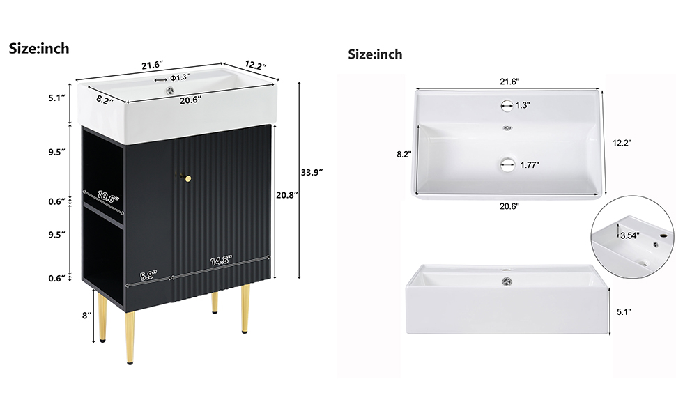 22 Inch Bathroom Vanity with Sink, Small Bathroom Sink