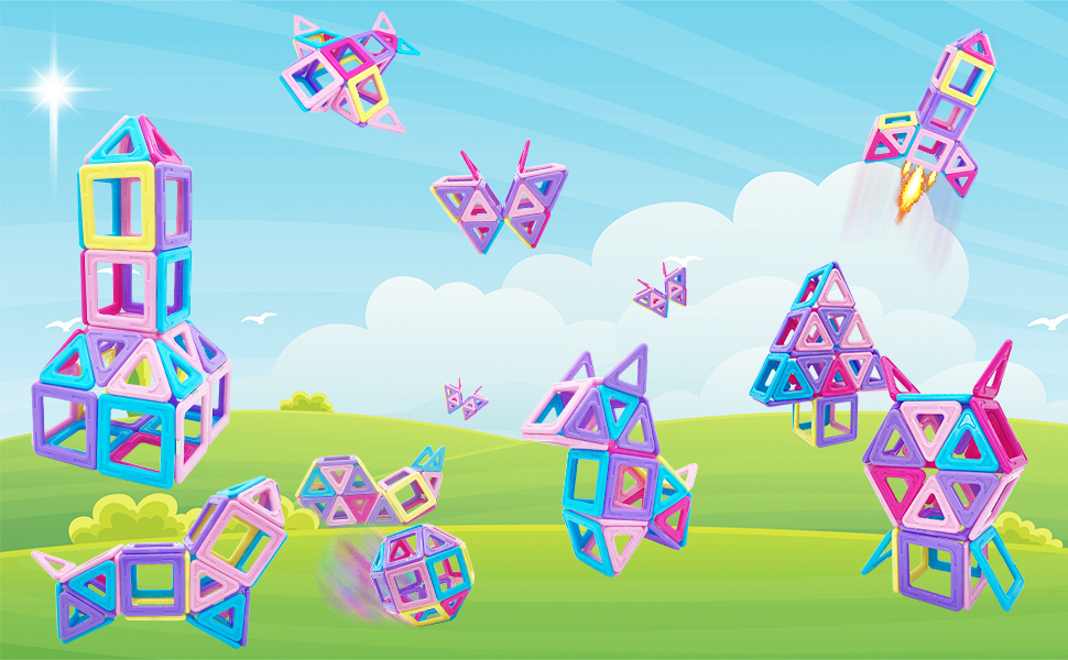 Blocs de construction magnétiques _ Cadeau fille 3 4 5 6 ans _ Jouet à partir de 3 4 5 6 7 ans Garçon Fille