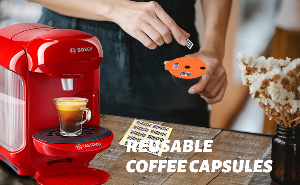 NOTSEK Tassimo Reusable Pods 180ml with 10pcs 250ml XL Barcode Labels