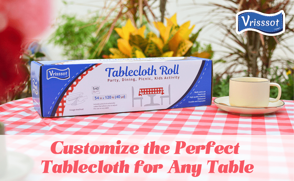 Vrisssot Plastic Table Cover Roll Disposable Red Checkered