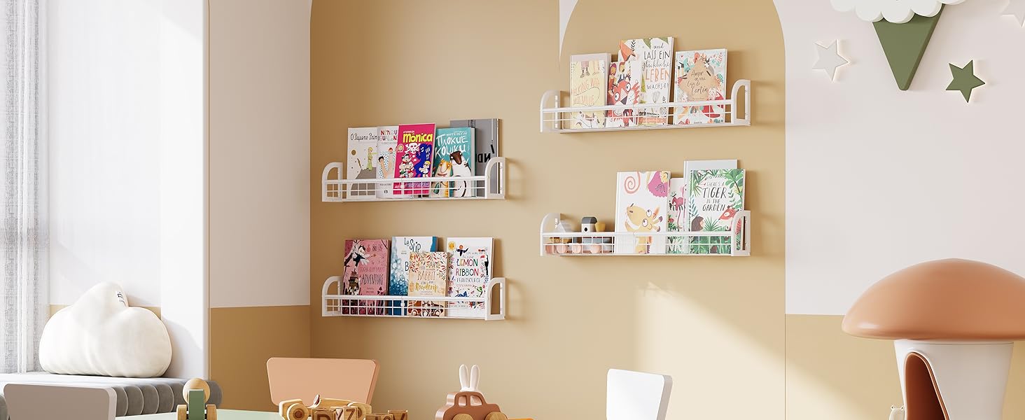 Luwesde Wall Mounted Bookshelf Set of 4, Hanging