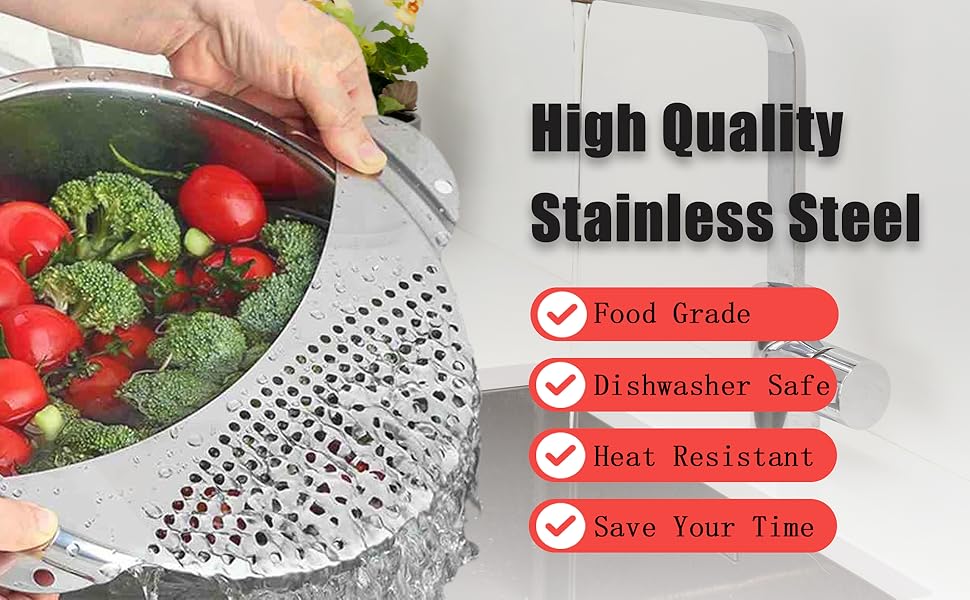 Pot Strainer Stainless Steel 2 Pack, Pasta Strainer, Metal