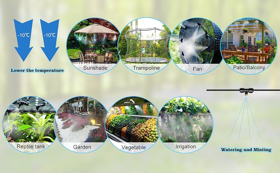 EONBON Outdoor Misting Cooling System, 40 Feet (12M) Portable 1/4" Home