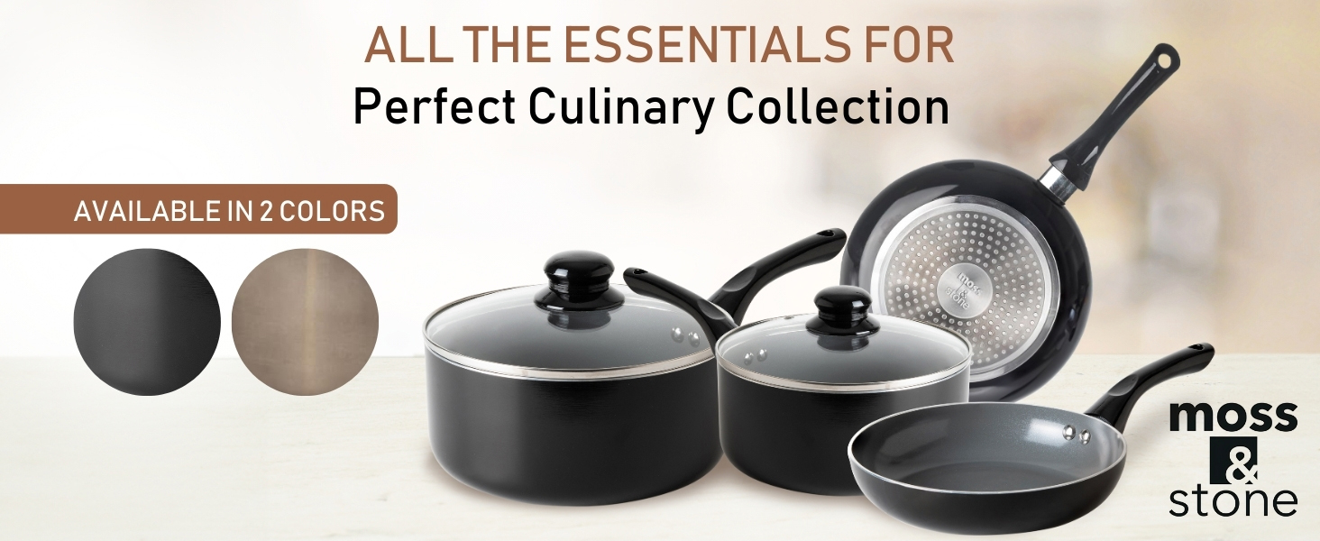 6 piece non stick cookware set black and brown colors, complete kitchen cooking pans set