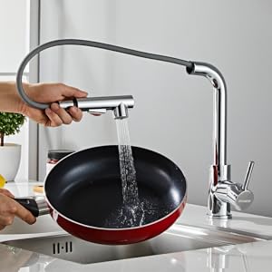 Robinet Cuisine Douchette STANEW,Mitigeur Cuisine Douchette Extractible Rotatif à 360°, Robinet Avec Douchette Extractible, 2 Modes De Pulvérisation,Chrome 18 Opérations