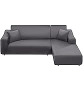 NAISI Sectional Couch Cover L Shape 2 Pieces Sofa Cover Soft Stretch Slipcovers with 2pcs Pillowc...