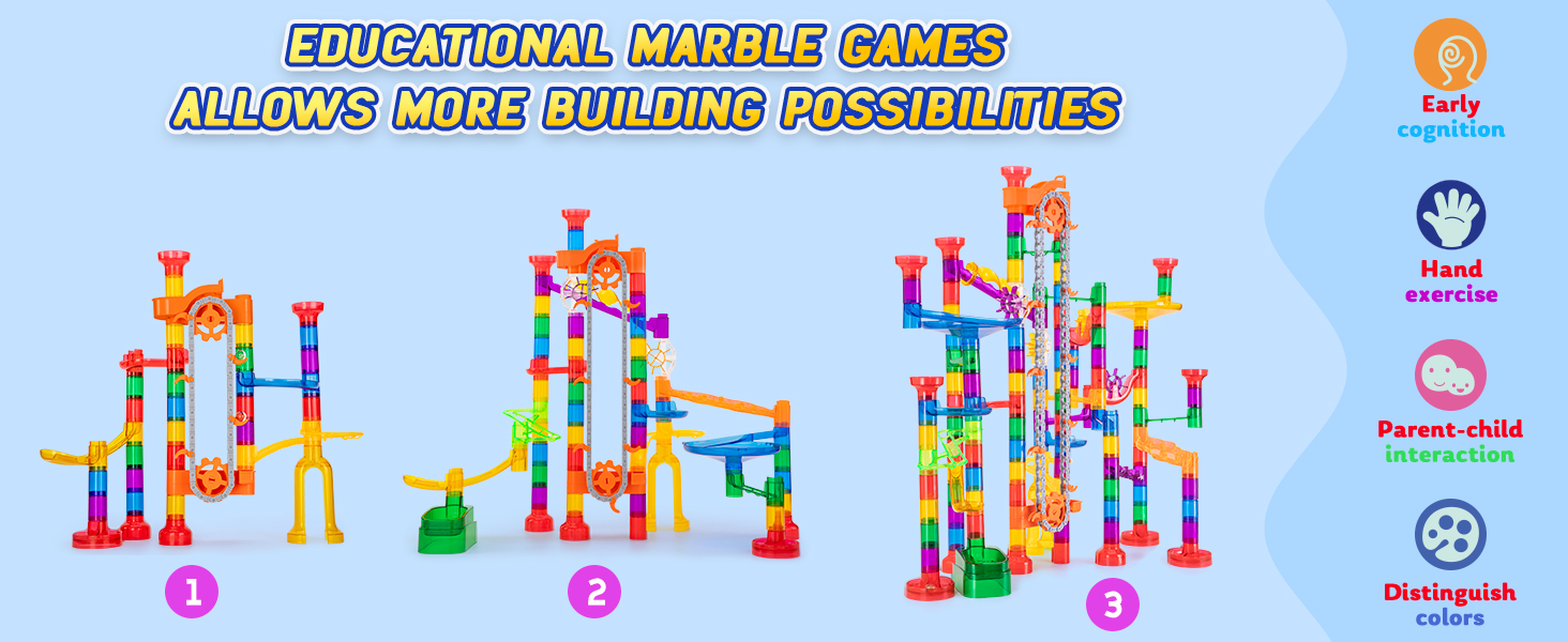 247Pcs Marble Run with Motorized Elevator, Construction