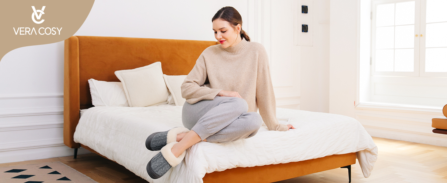 VeraCosy Ladies' Warm Knitted Faux Suede Memory Foam Moc Slippers 8 1