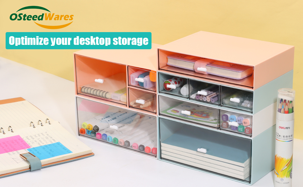 OSteed Desk Craft Organizer and Storage with 7 Flat Drawers