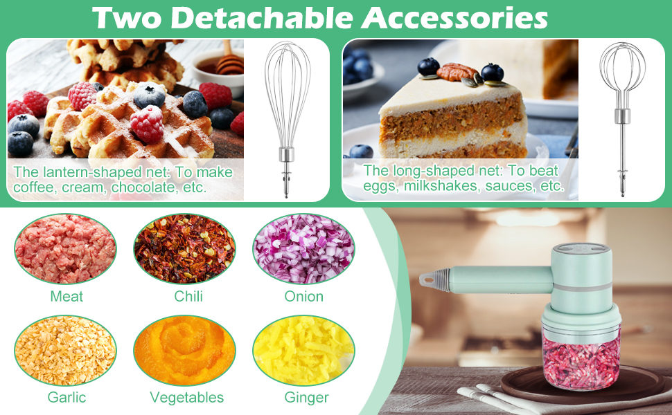 Electric Whisk, Cordless Hand Whisk with 2 Stainless Steel Beaters